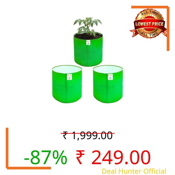 Hortica Premium HDPE UV Stabilised GrowBag Size 12x12 Inch Pack of 3 | 260 GSM Round Shaped Green Colour | Suitable for Terrace and Vegetable Gardening