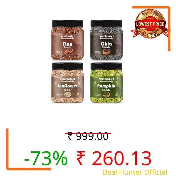 Nutribasket Combo Pack of Chia Seeds, Flax Seeds, Pumpkin Seeds & Sunflower Seeds, 200g Each | Daily Super Seeds Mix for Smoothies, Salads, Baking & Healthy Snacking | Total 800g