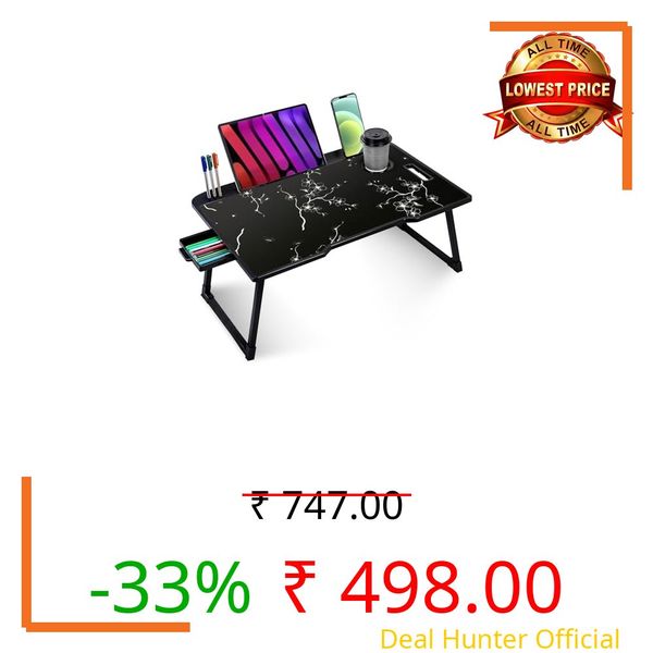 TEKCOOL Smart Multipurpose Foldable Laptop Table with Cup Holder, Study Table, Bed Table, Breakfast Table, Foldable and Portable/Ergonomic & Rounded Edges/Non-Slip Legs (Flying doremon)'
