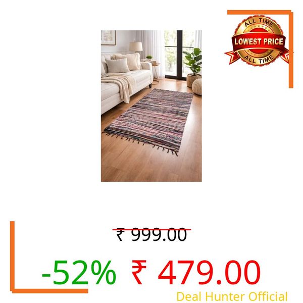 Best Stor Handmade Cotton Chindi Rug | Multicolor Boho Floor Mat | Anti-Slip Reversible Dari | Living Room, Bedroom, Kitchen Rug | Eco-Friendly Woven Carpet (4x6 ft) (Multi7, 4x6 ft)