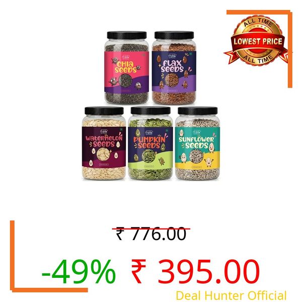 LILA DRY FRUITS 5 Seeds Combo Pack Chia Flax Pumpkin Sunflower Watermelon Seed Mix 150 g x 5 for Eating Healthy Raw Seeds Mix Superfood Snack High Fiber Protein Rich Daily Nutrition