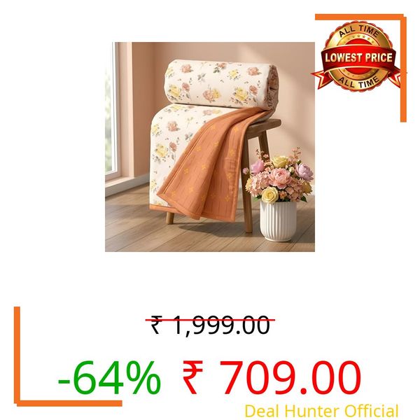 HOMEKART Luxury Cotton Dohar Blanket for Double Bed | Ultra Soft Reversible AC Quilt | Floral Printed Lightweight Summer Blanket | 88x85 Inches (Rose Aura)