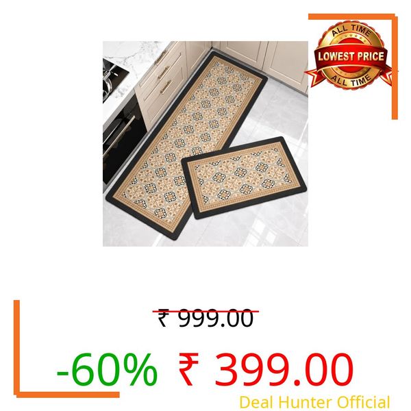 VERVENIX Kitchen Floor Mats Set of 2, Anti Slip Waterproof Memory Foam Kitchen Rugs, Cushioned Standing Mats for Kitchen, Bathroom, Sink Area & Laundry Room