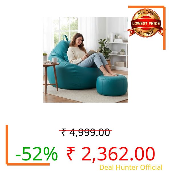 KAM'S LIEU 5XL Bean Bag Combo with Footrest & Cushion | Filled with High Density EPS Beans | Comfortable Sofa for Living Room & Bedroom | 6 Months Warranty, Color- (Aqua, 5XL, Classic)