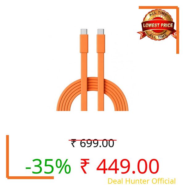 Necesories 240W USB C to USB C Cable | 1.5M Silicone Flat Type C to Type C fast Charging Cable | PD Data Cable with E-marker Chip Compatible for Macbook,iphone,Samsung (Orange, Cable W/O Stand)