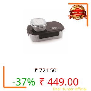 WARMEO MICROMATE Microwave-Safe Stainless Steel Lunch Box, Bpa Free, Perfect for Office, School, Travelling, Combo(800ml+150 ml),Black