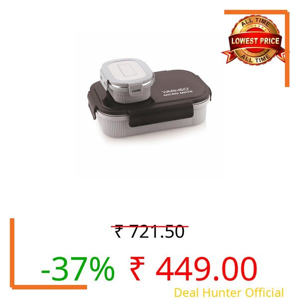 WARMEO MICROMATE Microwave-Safe Stainless Steel Lunch Box, Bpa Free, Perfect for Office, School, Travelling, Combo(800ml+150 ml),Black
