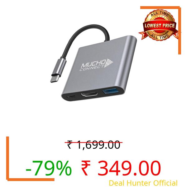 Muchoconnect Type C to HDMI Adapter (3in1),Multiport USB-C Hub with 4K @ 30Hz HDMI, USB 3.0@ 5Gbps, 100W PD Charging, Metal Body, Built-in Type-C Cable for MacBook, Laptops & Type-C Devices-USB c hub