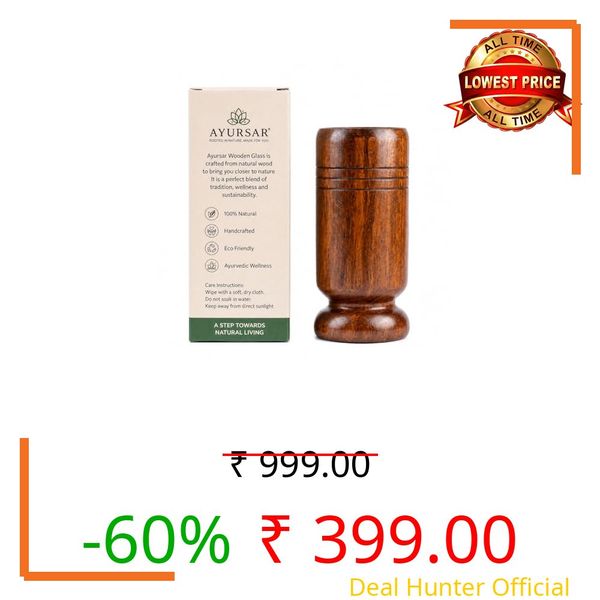 AYURSAR Vijaysar Lab Certified Wooden Glass for Sugar Control Support | Free Welness Kit | Original Vijayasar Heartwood Ayurvedic Tumbler for Overnight Water | 100ML