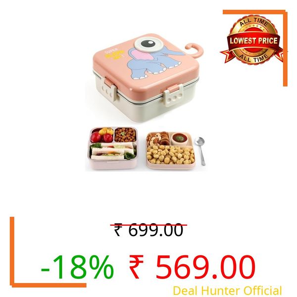 TEKCOOL Pink Kids Lunch Box – Stainless Steel Insulated Tiffin for School with Spoon, BPA-Free | Leak-Resistant Bento Box with Tray & Container | 1120ml + 70ml (Pink, Super Elephant)';