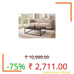 Welltrade Handmade Square 24"x24" Coffee Table/Nesting Table/Side Table/Center Table with Marble Finish Top for Living Room/Drawing Room (Black & Black)