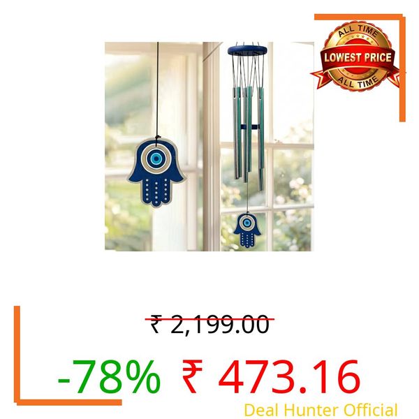 Amazon Basics Premium Aluminium Evil Eye Wind Chimes for Home, Balcony & Garden |Soothing Melodic Sound | Decorative Hanging Gift | Color: Silver | Material: Aluminum | Size: 65L x 9 W x 9H cms