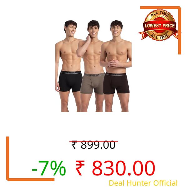 Jockey 8009 Men's Super Combed Cotton Rib Solid Boxer Brief with Ultrasoft and Durable Waistband (Pack of 3)