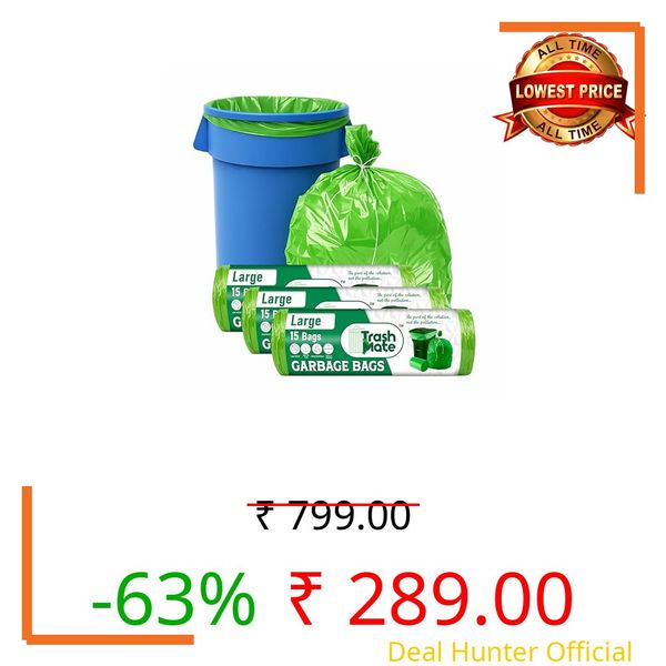 garbage bag large size | Heavy Duty (Big) Size 24 X 32 Inches | Capacity 45 Liters | 61x81cm | Biodegradable Dustbin Bag, Trash Bag Green | strong & leak proof with Easy Tie-Thread (45 Bags)