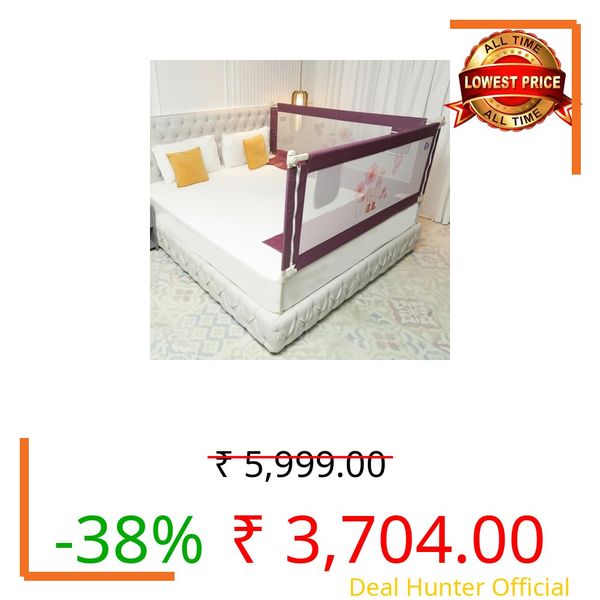 Kids Station Premium 2-Side Baby Bed Rail Guard, 180 x 160 cm (6ft x 5.3ft), Bed Safety Barrier with Anti-Suffocation Cloth, Adjustable Height, Portable & Foldable Design, Made in India, Maroon