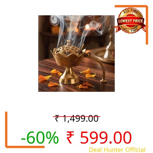 DSH Brass Dhup Dani Dhuna Loban Burner Kapoor Dani Incense Burner Sambrani Holder for Puja Home Decor & Gifting. (Small)