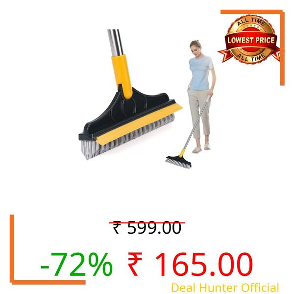 2-in-1 Bathroom Cleaning Brush with Wiper - Long Handle 180° Rotate Toilet Brush, Tiles Cleaning, Floor Scrub for Kitchen and Bathroom Accessories (2-in 1 Tiles Brush) (Green)