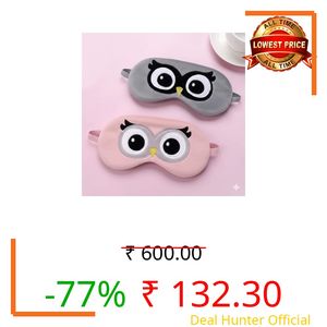 Shuddh Kaaya Cute Owl Character Eye Mask for Sleeping (Pack of 2) - Soft Breathable Grey & Pink Owl Design Sleep Masks for Couples, Kids & Women - Light Blocking Travel Eye Cover with Comfortable Elastic Strap