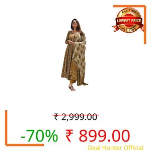 Nermosa Women Printed Anarkali Kurta and Pant Set with Dupatta | Printed Kurta Set | Cotton Suit | Women Kurta Sets | (IN, Alpha, 4XL, Regular, Standard, Yellow)