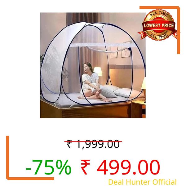MINIMARTM Mosquito Net for Double Bed | King Size Foldable Machardani | Polyester 30GSM Strong Net |PVC Coated Corrosion Resistant Steel Wire S0-2