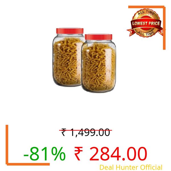 Gipibox Piraml Glass Round Shape Transparent Glass Jars & Containers for Kitchen Pantry, Snacks,Dry Fruits, Coffee Beans Storage with Red Color Plastic Lid