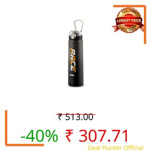 CELLO Puro Steel-X Race Insulated Water Bottle for Daily Use 600 ml Black | Stylish Colorful Easy Press Open Leak Proof Inner Steel Insulated Water Bottle for School, College, Travel, Biking & Office