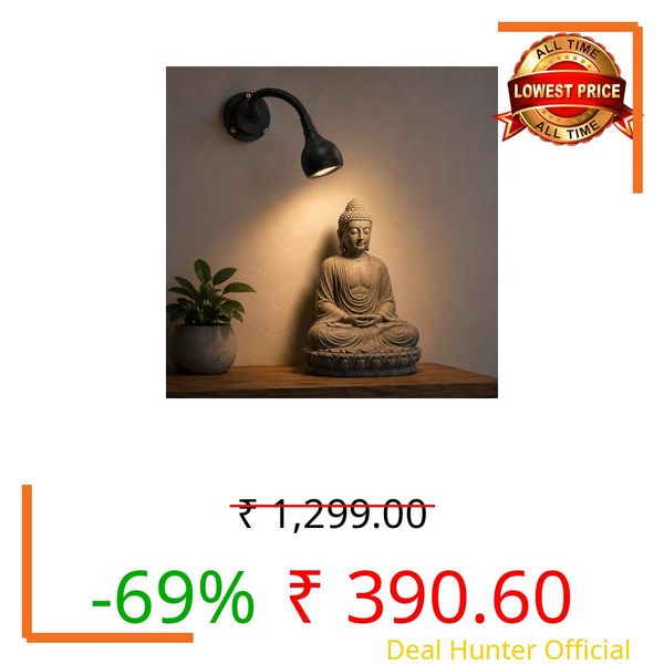 Shetra LED [3 Watts] Black Adjustable Wall Focus Spot Ight - [Warm White] Metal Steel Spring for Study, Art, Statue, Picture - BK/WW (Black)