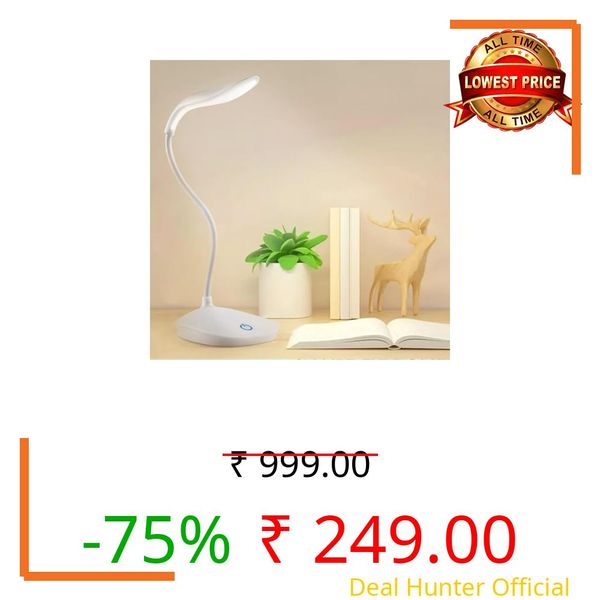 Voncerus Plastic LED Study Lamp Rechargeable,Table Lamp for Study Room, Desk Lamp Light with 3 Brightness Levels,Portable USB Table Light,Study Table Lamp for Students,Reading & Work at Home,White