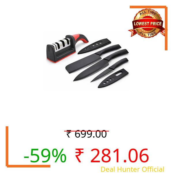 Hyavi Knife Set of 3 with Cover, Stainless Steel Knives for Kitchen, Sharp Edge Cutting Chef Knives for Chopping Vegetables, Fruits, Multipurpose Kitchen Tools with 1 Sharpener