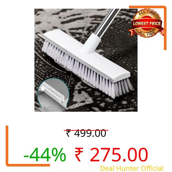 Bathroom Cleaning Brush with Wiper - Long Handle 180° Rotate Toilet Brush, Tiles Cleaning, Floor Scrub for Kitchen and Bathroom Accessories (2 in 1 Tile Brush)