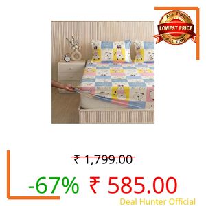 Filymore Kids Elastic Fitted Double Bedsheet with 2 Pillow Covers | Cute Cat Design Bed Sheet for Kids Room | Pink & Blue | 240 TC Soft Microfiber Bedding Set | 72x72 Inches Fits Up to 6 Inch Mattress