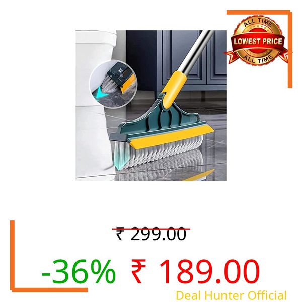 Bathroom Cleaning Brush with Wiper - Long Handle 180° Rotate Toilet Brush, Tiles Cleaning, Floor Scrub for Kitchen and Bathroom Accessories (2 in 1 - Tile Brush)