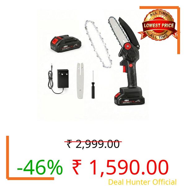 Geathje Rechargeable Mini Chainsaw Cordless | Portable Electric Wood Cutter | Handheld Tree Pruning Machine for Gardening, Home & Outdoor Use