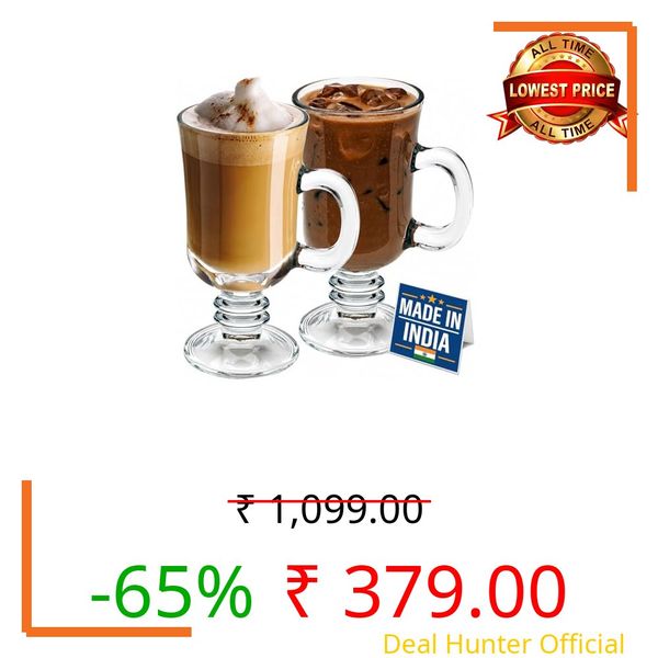 Mivana 250ml Glass Coffee Mugs Clear Coffee Cups with Handles Perfect for Latte, Cappuccino, Espresso Coffee, Tea and Hot Beverages, (Delux Mug, Set of 02)