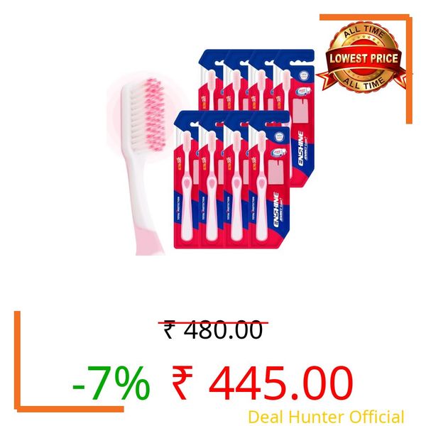 Enshine Advance Clean+ Soft Toothbrush for Adults — Pack of 8 | Ultra Soft Tapered PBT Bristles | Tooth Brush Set with Non-Slip Grip | Manual Toothbrushes for Sensitive Gums & Enamel | Color Pink