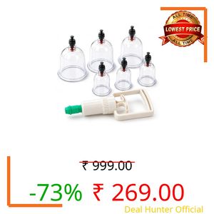 Scholazs Vacuum Cupping Therapy Set - 6 Pcs Cupping Kit for Pain Relief, Muscle Recovery, Body Massage & Blood Circulation - Portable Manual Therapy Cups with Magnetic Heads, Transparent Design