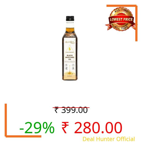 Aadiras Cold Pressed Black Mustard Oil- Kaali Sarso ka Tel (1L) | Kacchi Ghani | Unrefined and Zero Chemicals | Made from A1 Grade Mustard Seeds | Naturally Cholestrol Free | PET Bottle