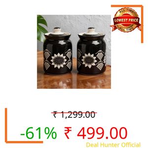 M’majolica Printed Black Grapes Ceramic Handglazed Pickle Jars Set of 2-1000 ML Each | 1 kg Achaar Martban Barni Jar with Lid | Ceramic Storage Jar Container Pickle, Chatney