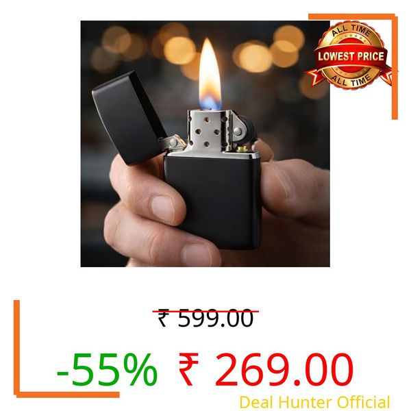 This refillable Pocket Lighter is Crafted with a Durable Metal Body and Designed for Reliable Ignition Even in Windy Conditions. Operating on Oil Fuel (Glossy Black)