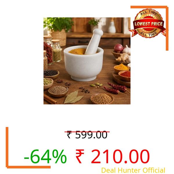 STONE CRAFT White Marble Mortar and Pestle for Kitchen | Okhli Musal | Stone Grinder for Kitchen | Kharal Khalbatta | Granite Rolu Rokali | Herbal Spice Crusher Set