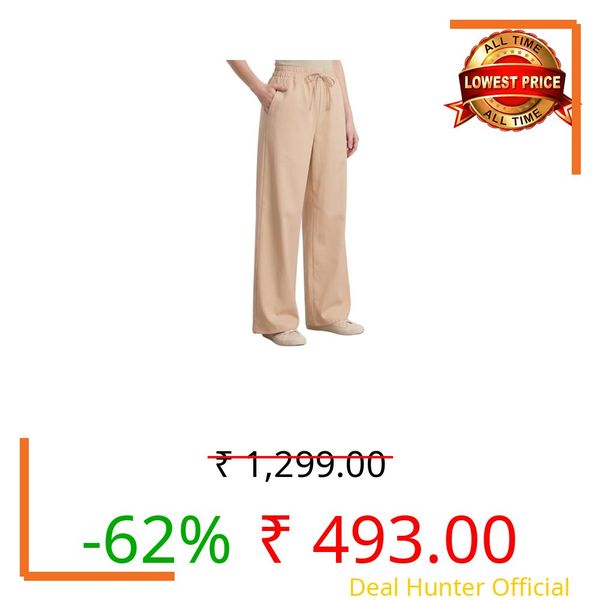 Vogaan Women’s Beige High-Waist Korean Trousers with Wide Baggy Fit | Trendy GenZ Streetwear Pants | Trousers | Women Trousers
