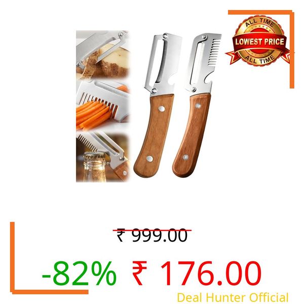2026 Upgrade Vegetable Peeler and Julienne Peeler Set, Stainless Steel Vegetable Peelers for Kitchen with Wood Handles and Bottle Opener, 2-Pcs Multifunctional Vegetable Peeler Set