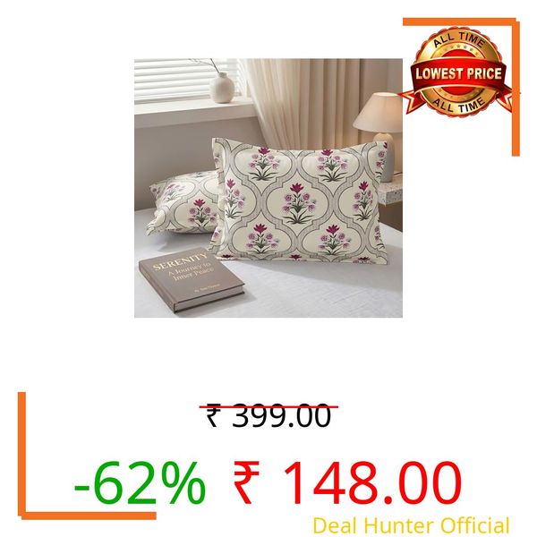 VAS COLLECTIONS Cotton Pillow Cover Set of 2 (17x27 Inches) | Ultra Soft Breathable Pillow Cases for Bed | Skin Friendly, Fade Resistant & Comfortable Pillow Covers for Bedroom Decor (Rose White)