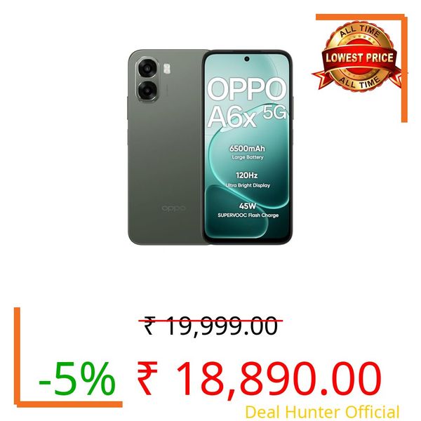 OPPO A6x 5G Smartphone 4+128GB, 6.7-inch, 120Hz Ultra Bright Display, 6500mAh Battery, 45W SUPERVOOCTM Fast Charge, 5MP Front Camera & 13MP Rear Camera, Mediatek Dimensity 6300, IP64, Green