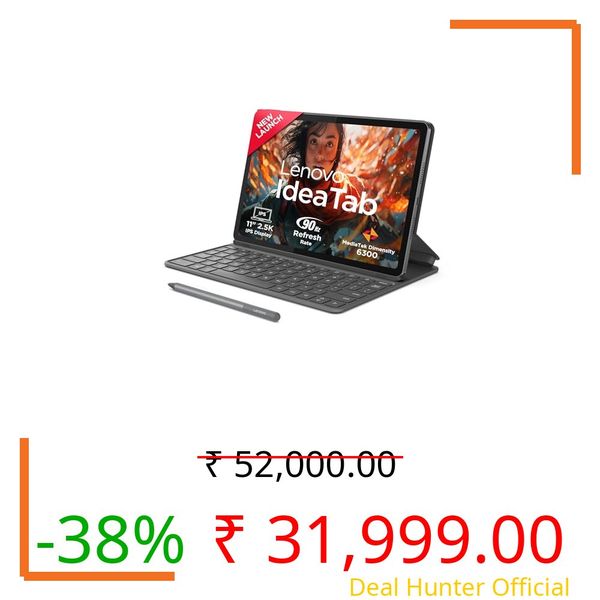 Lenovo Idea Tab with Folio Keyboard + Tab Pen | Wi-Fi + 5G |11" Display, 2.5K Resolution, 90Hz Refresh|8GB RAM, 256GB ROM| MediaTek Dimensity 6300| 7040mAh|4 Speakers| USB-C| Luna Grey