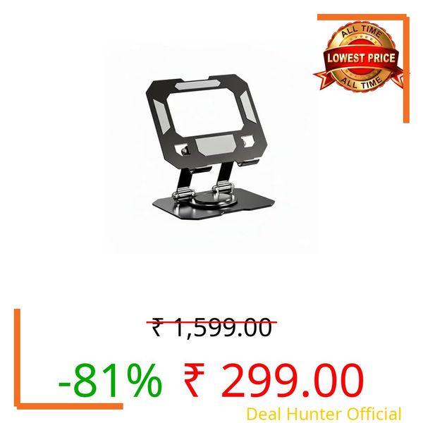 Tablet Stand Holder for iPad, Galaxy, Legion Tab 4-11 Inch Tablet | Foldable Stainless Steel Tablet Stand | 360° Rotating Adjustable Holder | Portable Universal Mobile Holder | Silver (Black)