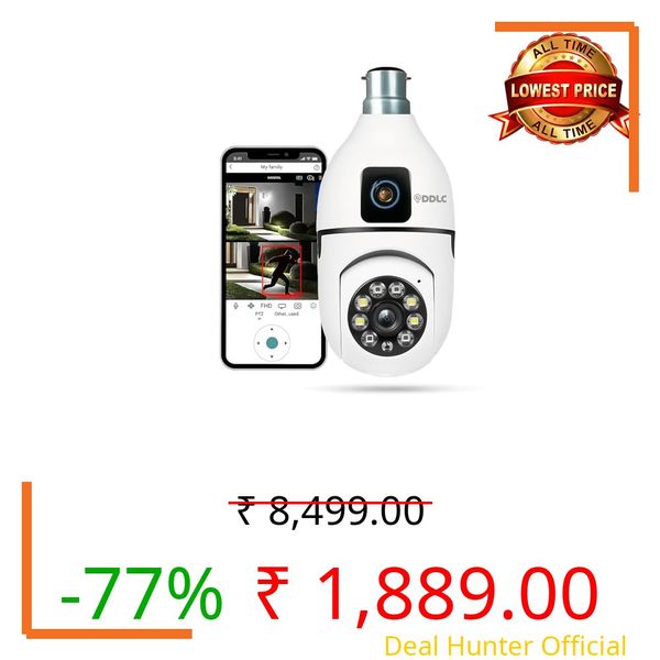 DDLC 4MP/8MP Dual Lens WiFi CCTV Camera for Home Indoor | 360° Pan Tilt | Night Vision | Motion Detection | Two Way Audio | Wireless Security Camera with Mobile App V380 Pro (Dual Lens Light Camera)