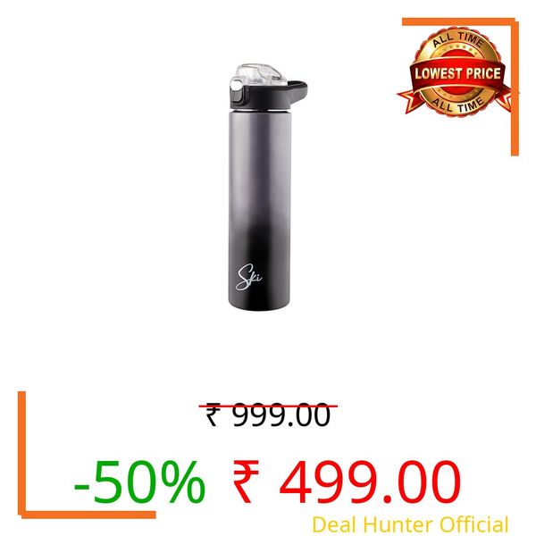 SKi Homeware Stainless Steel Sipper Water Bottle 750ml with Push Button Flip-Top Cap for School, Office, Gym, Travel, Adults & Teens, Leakproof, Rust Free, Dual Colour Grey Gradient (Marco-Grey)