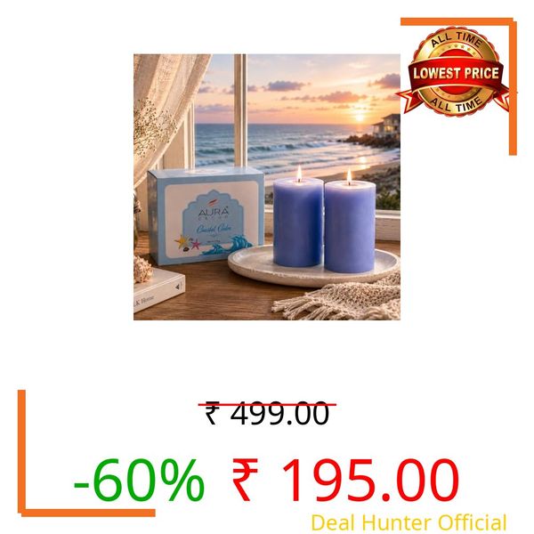AuraDecor Scented Pillar Candles Set of 2 | 25 Hours Burn Time | Essential Oil | Smokeless & Long Clear Burn | Paraffin Wax | Aromatherapy Candles for Home Décor, Relaxation & Gifting (Coastal Calm)