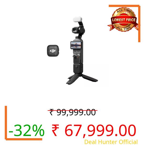 DJI Osmo Pocket 4 Creator Combo 4K Gimbal Camera with Wide-Angle Lens, Mic 3, Battery Handle, Tripod for Vlog